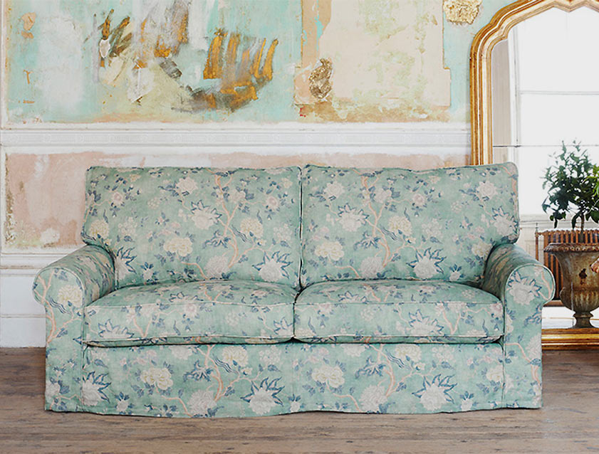 Upperton 3 Seater Loose Cover Sofa in Floral Linen Even So Verde